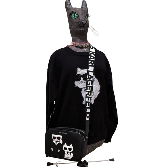 Karl Lagerfeld Choupette Cat Camera Crossbody Logo Bag Black Vegan Leather - Picture 15 of 15